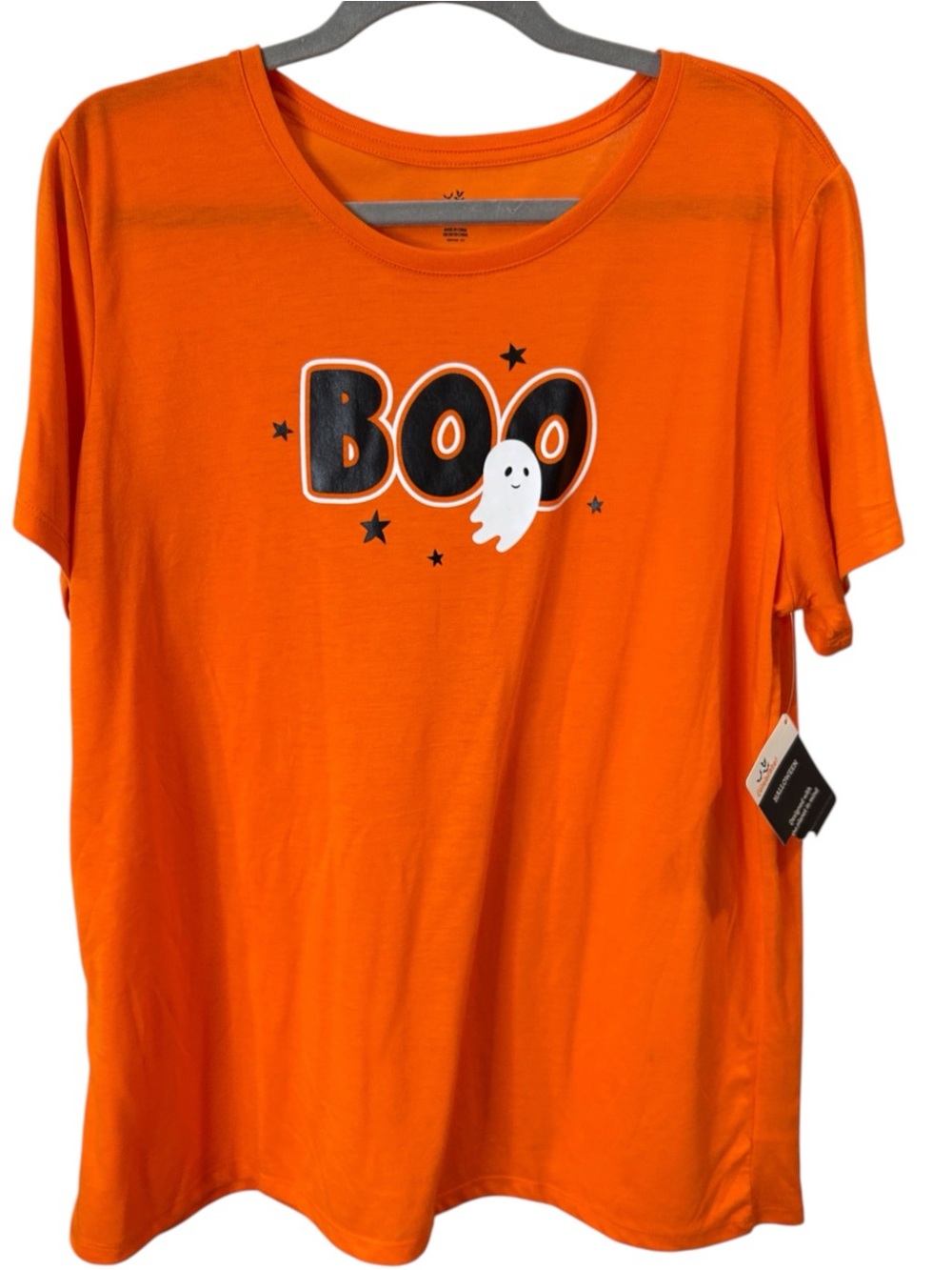 NWT Way To Celebrate Women’s Halloween BOO Ghost Graphic Tee – Orange, Size XXL